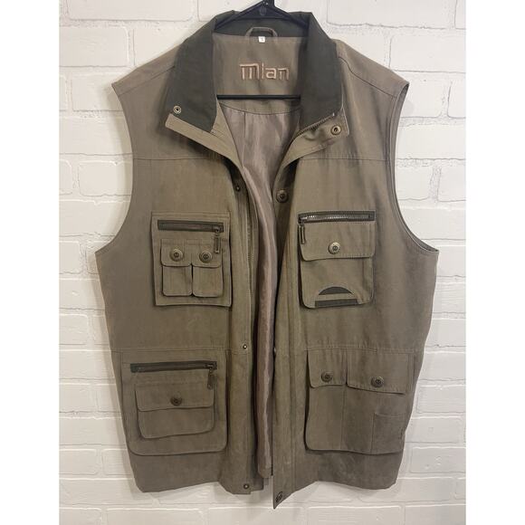 Mian Men’s Large Fishing Vest Beige, Fishing, Hiking, Safari. Zip&Snap Closure - Picture 7 of 9